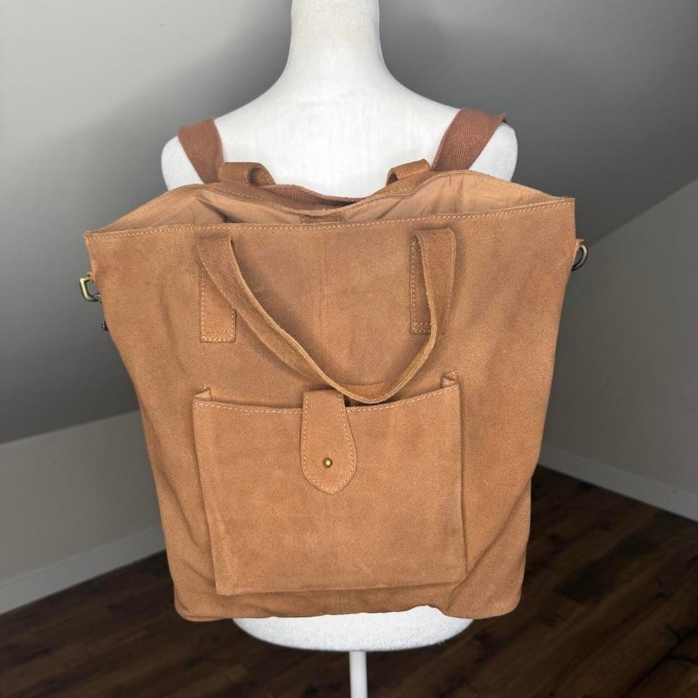 Free People Chestnut Brown Suede Convertible Tote Backpack – Boho Leather Bag